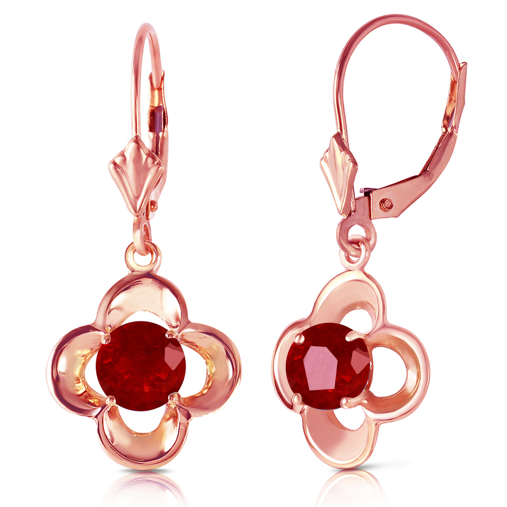 14K. GOLD LEVERBACK EARRING WITH NATURAL RUBIES (Rose Gold) - Picture 2 of 2